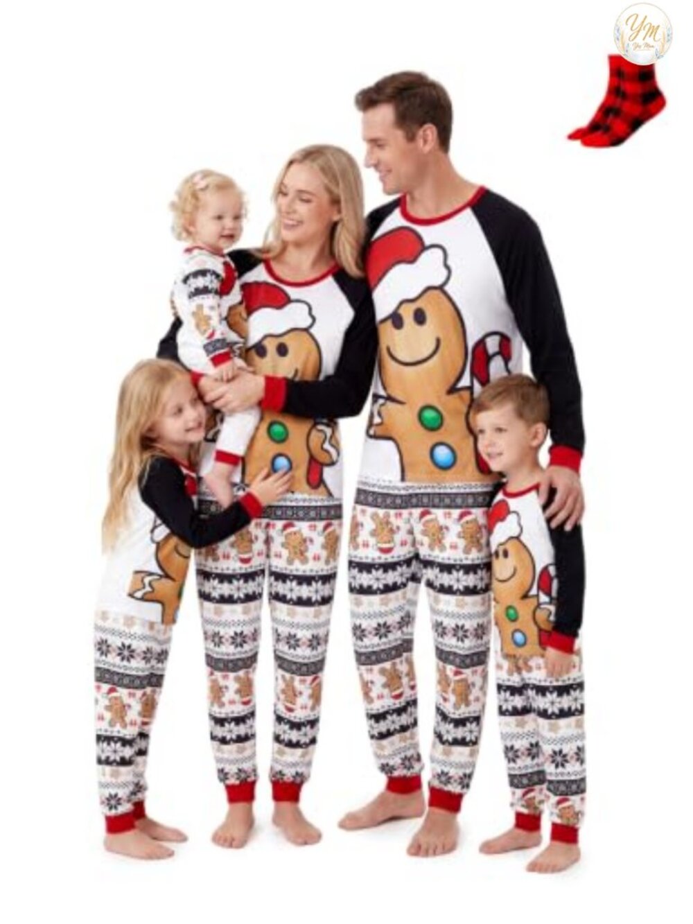 Family Christmas Pajamas Matching Sets Gingerbread PJs with Socks
